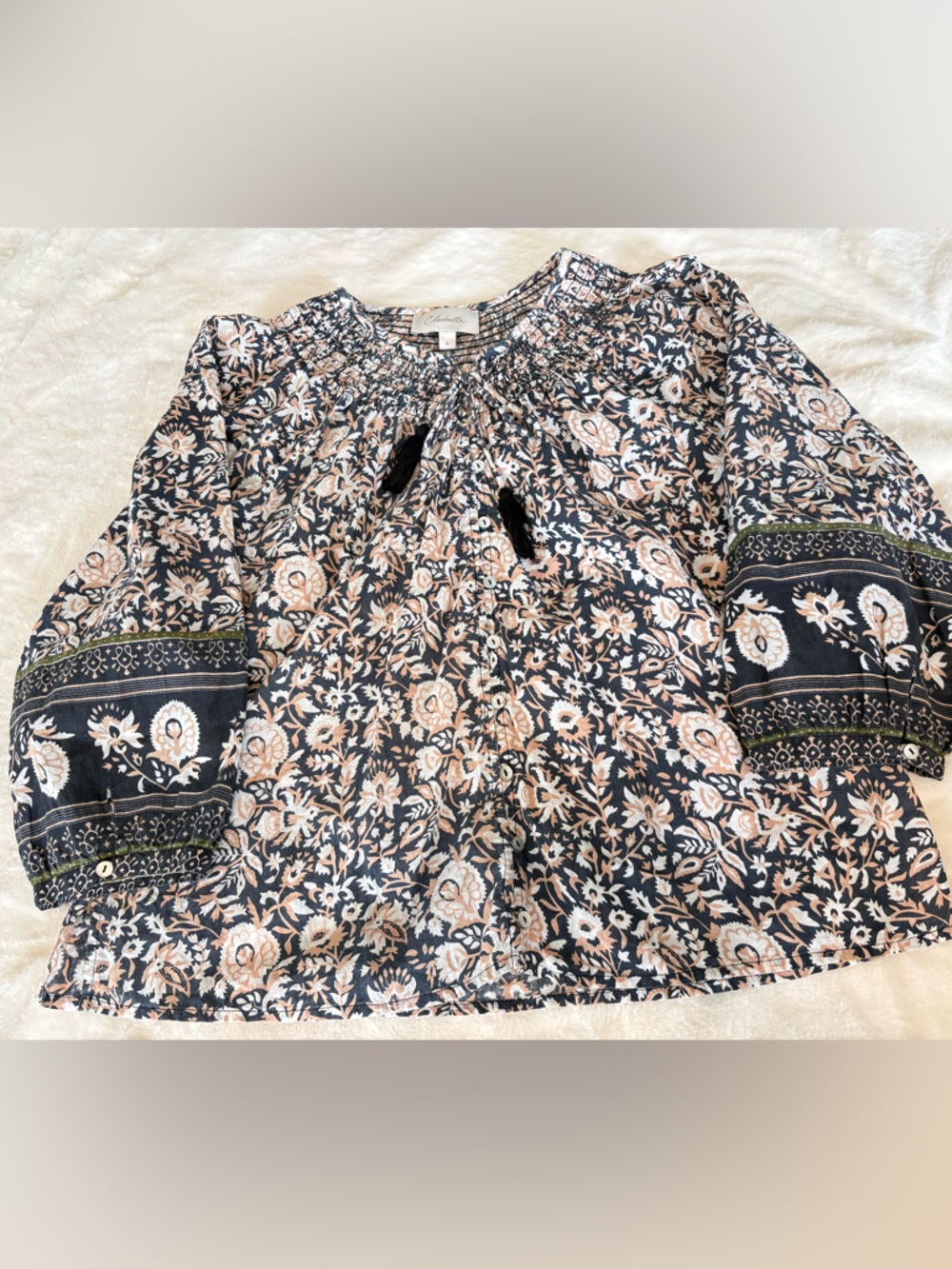 Cleobella Hazel Top Small Boho Floral Organic Cotton Smocked Peasant Blouse boho